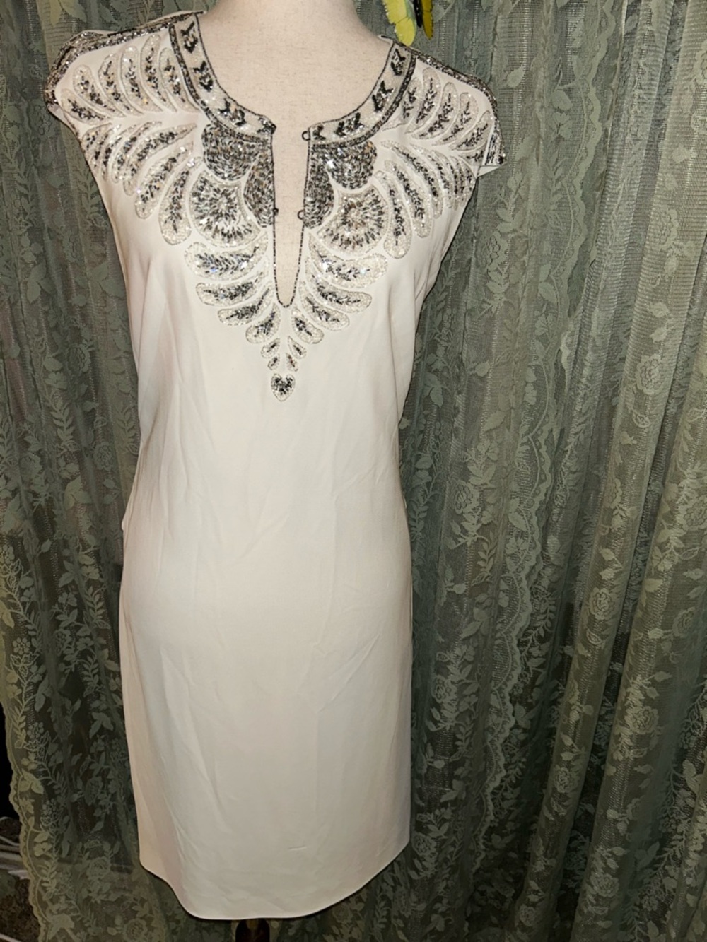 Rare Roberto Cavalli Embellished White Dress with Silver Beaded Neckline